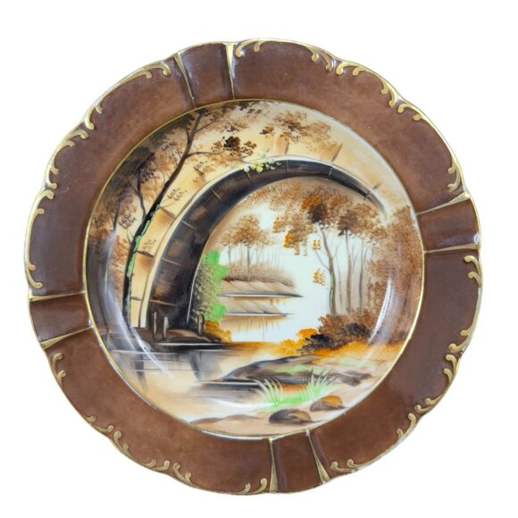 Antique Norcrest Hand Painted Ashtray Dish Plate Beautiful Scene Fine Porcelain - Picture 1 of 14